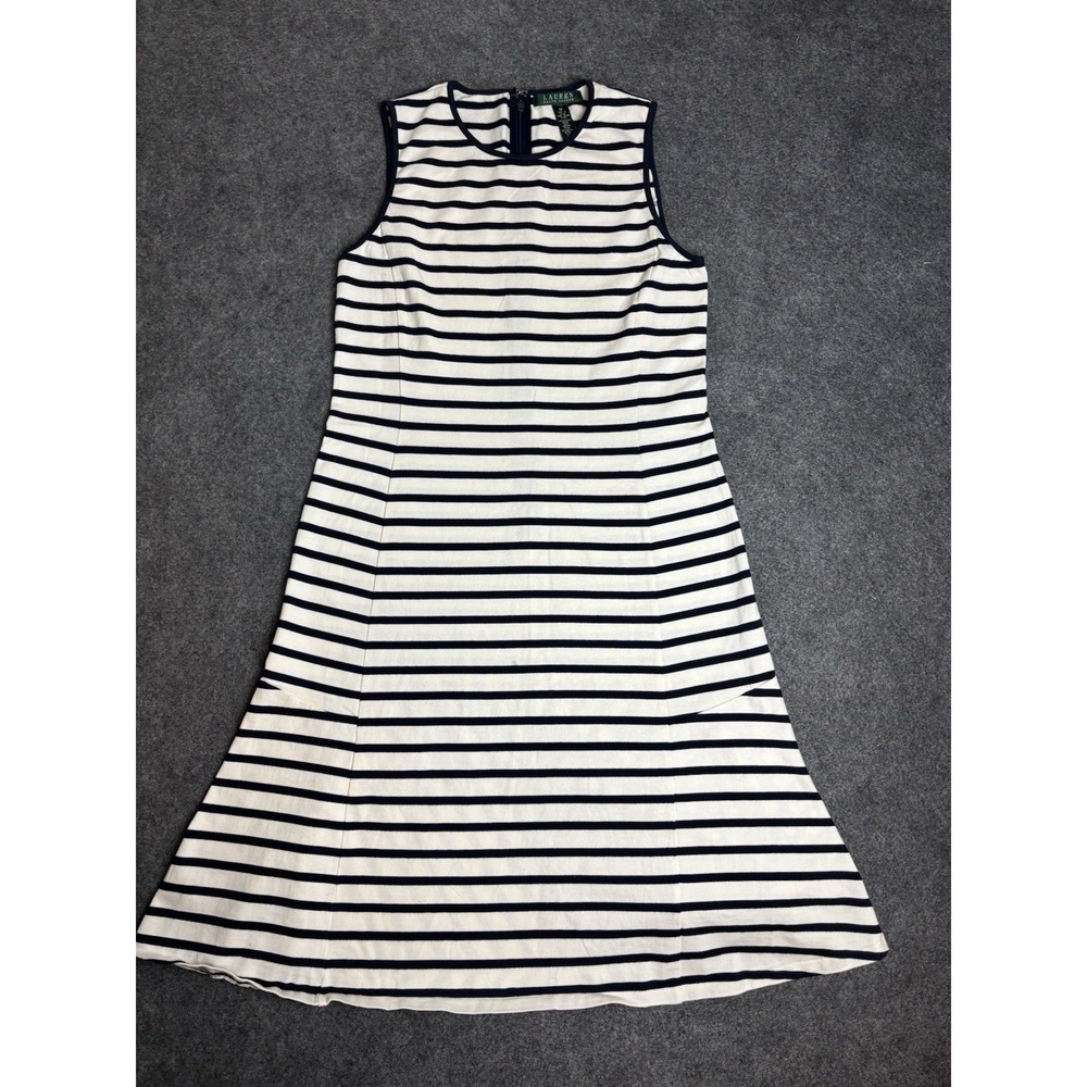 Lauren Ralph Lauren Striped Sleeveless Midi Dress Women's Medium Navy White. A4